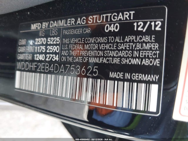 Aukcja sprzedaży 2013 Mercedes-benz E 350 Bluetec, vin: WDDHF2EB4DA753625, numer aukcji: 45868492