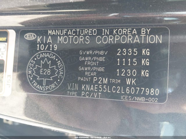 Aukcja sprzedaży 2020 Kia Stinger Gt2, vin: KNAE55LC2L6077980, numer aukcji: 45868495