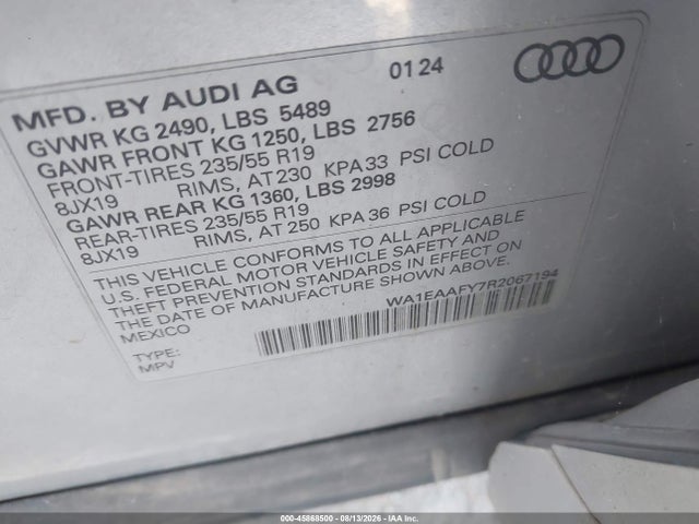 45868500 :رقم المزاد ، WA1EAAFY7R2067194 vin ، 2024 Audi Q5 Premium Plus 45 Tfsi S Line Quattro مزاد بيع
