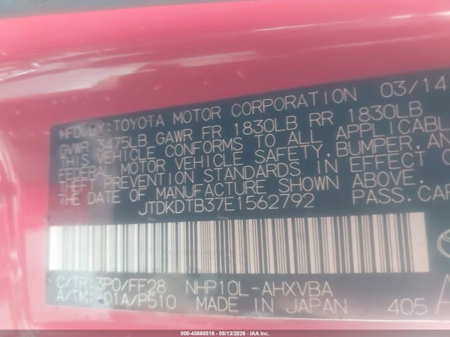Toyota Prius C Two 2014 JTDKDTB37E1562792 Image 8