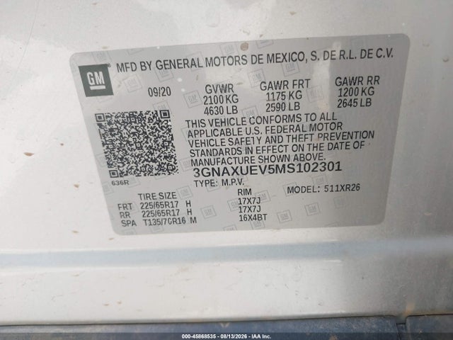 Chevrolet Equinox Awd Lt 2021 3GNAXUEV5MS102301 Image 9