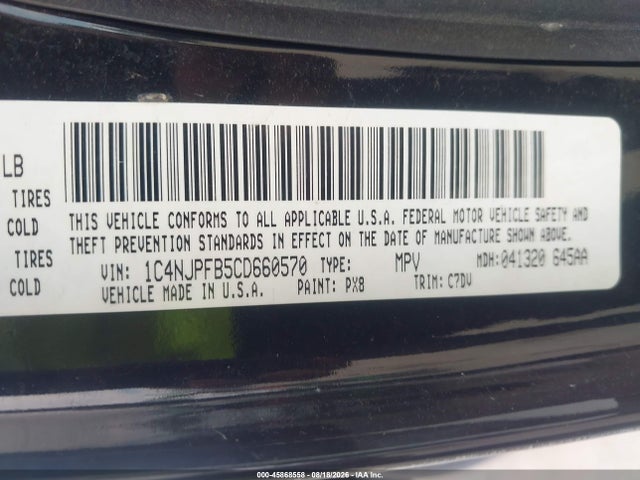 Продаж на аукціоні авто 2012 Jeep Patriot Latitude, vin: 1C4NJPFB5CD660570, номер лоту: 45868558