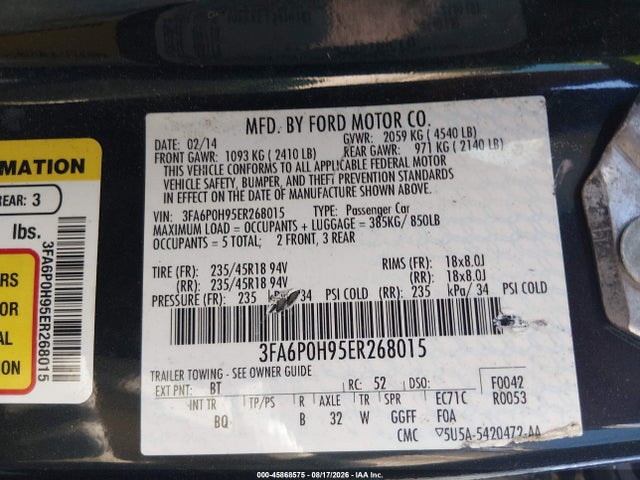 Ford FUSION SE 2014 3FA6P0H95ER268015 Image 9