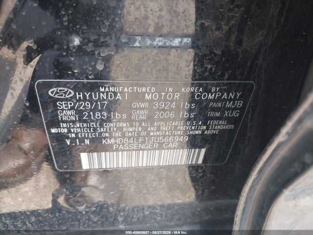 Продаж на аукціоні авто 2018 Hyundai Elantra Value Edition, vin: KMHD84LF1JU566949, номер лоту: 45868607