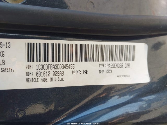 45868612 :رقم المزاد ، 1C3CDFBA3DD345455 vin ، 2013 Dodge Dart Sxt مزاد بيع