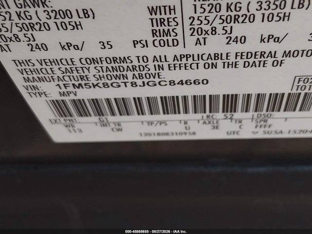 Ford EXPLORER SPORT 2018 1FM5K8GT8JGC84660 Image 9