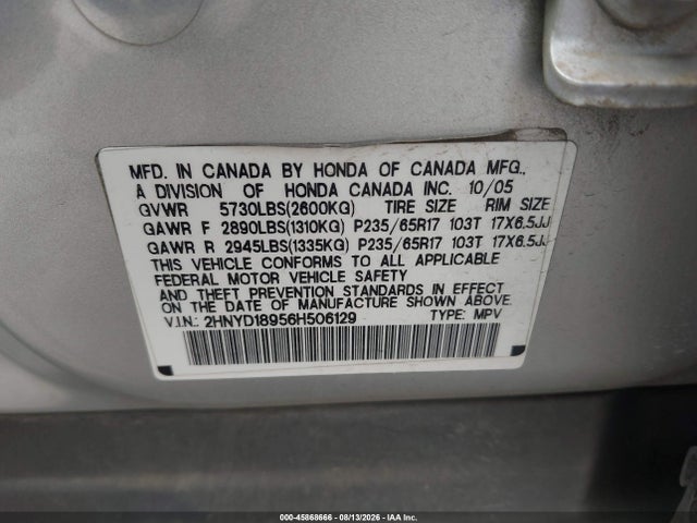 Продаж на аукціоні авто 2006 Acura Mdx, vin: 2HNYD18956H506129, номер лоту: 45868666