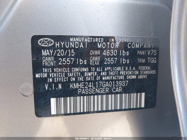Hyundai Sonata Hybrid Se 2016 KMHE24L17GA013937 Image 9