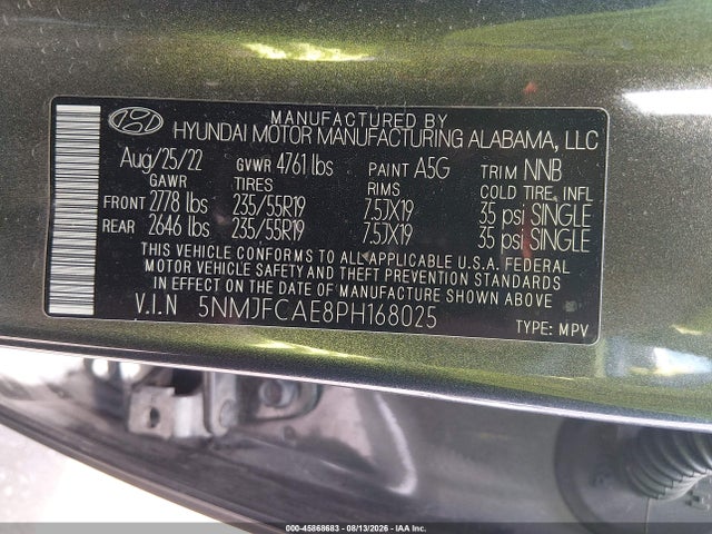 2023 Hyundai Tucson Sel მანქანა იყიდება აუქციონზე, vin: 5NMJFCAE8PH168025, აუქციონის ნომერი: 45868683