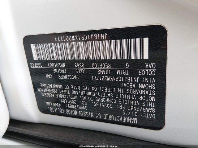 Продаж на аукціоні авто 2019 Nissan Rogue Sport S, vin: JN1BJ1CP4KW221771, номер лоту: 45868684