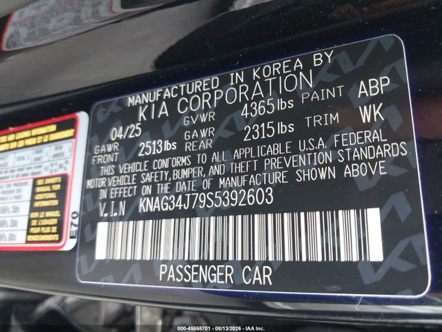 KNAG34J79S5392603 KIA K5 EX