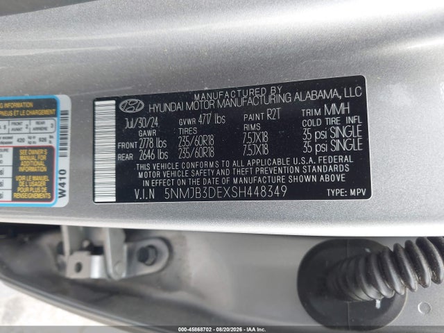 2025 Hyundai Tucson Sel მანქანა იყიდება აუქციონზე, vin: 5NMJB3DEXSH448349, აუქციონის ნომერი: 45868702