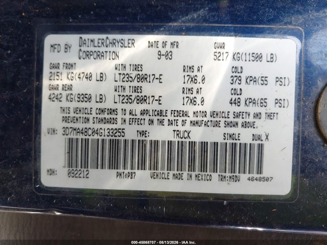 Продаж на аукціоні авто 2004 Dodge Ram 3500 Slt/laramie, vin: 3D7MA48C04G133255, номер лоту: 45868707