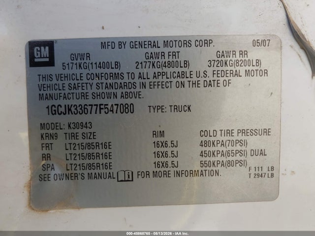 Aukcja sprzedaży 2007 Chevrolet Silverado 3500 Ltz, vin: 1GCJK33677F547080, numer aukcji: 45868765