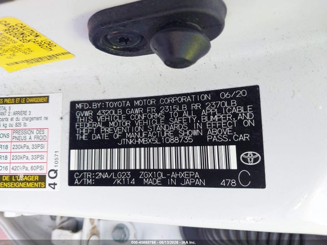 45868766 :رقم المزاد ، JTNKHMBX5L1088735 vin ، 2020 Toyota C-hr Limited مزاد بيع