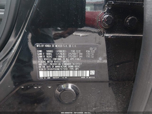Aukcja sprzedaży 2022 Honda Hr-v Awd Ex, vin: 3CZRU6H56NM767946, numer aukcji: 45868780
