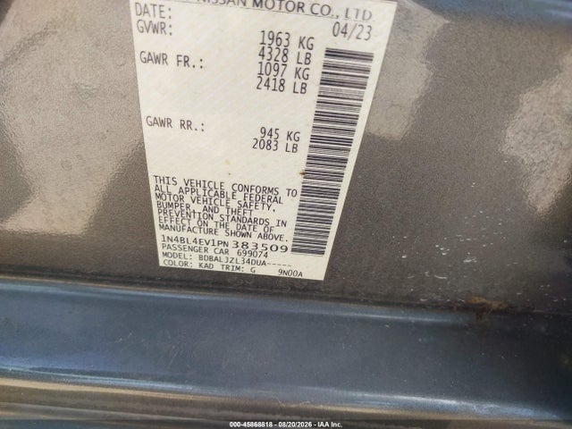 Продажа на аукционе авто 2023 Nissan Altima Sl Fwd, vin: 1N4BL4EV1PN383509, номер лота: 45868818