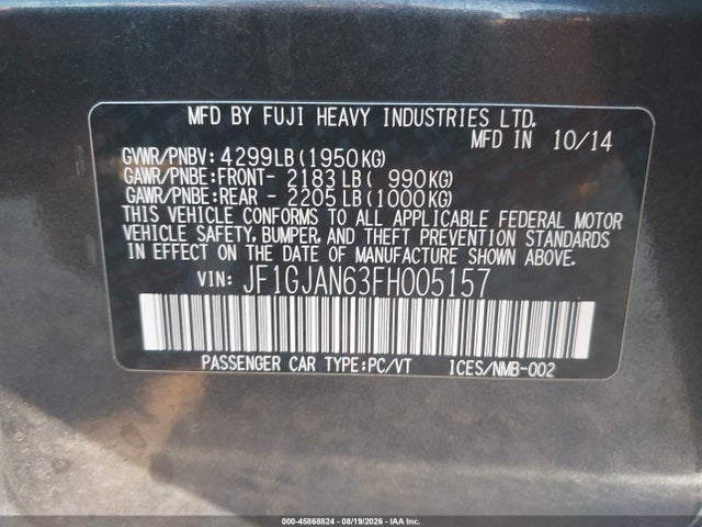 45868824 :رقم المزاد ، JF1GJAN63FH005157 vin ، 2015 Subaru Impreza 2.0i Limited مزاد بيع