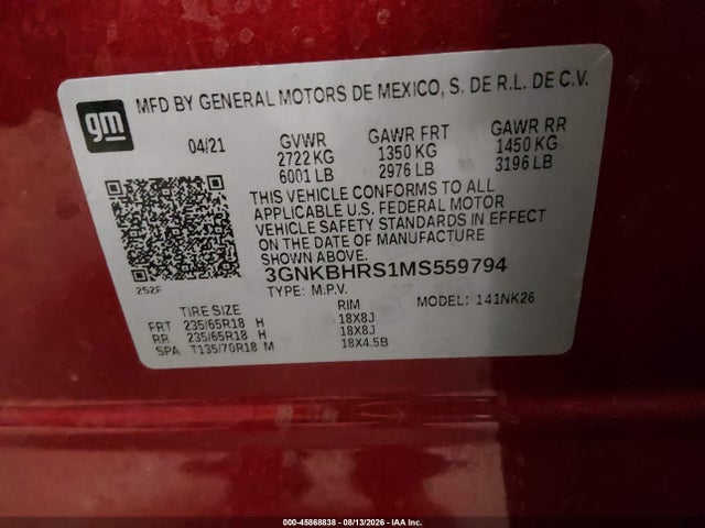 Aukcja sprzedaży 2021 Chevrolet Blazer Awd 2lt, vin: 3GNKBHRS1MS559794, numer aukcji: 45868838