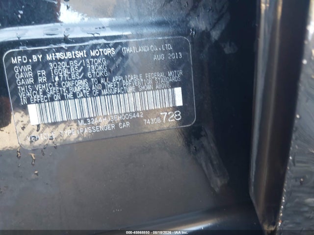 Продаж на аукціоні авто 2014 Mitsubishi Mirage Es, vin: ML32A4HJ3EH005442, номер лоту: 45868850