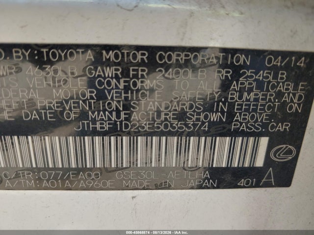 Продаж на аукціоні авто 2014 Lexus Is 250, vin: JTHBF1D23E5035374, номер лоту: 45868874