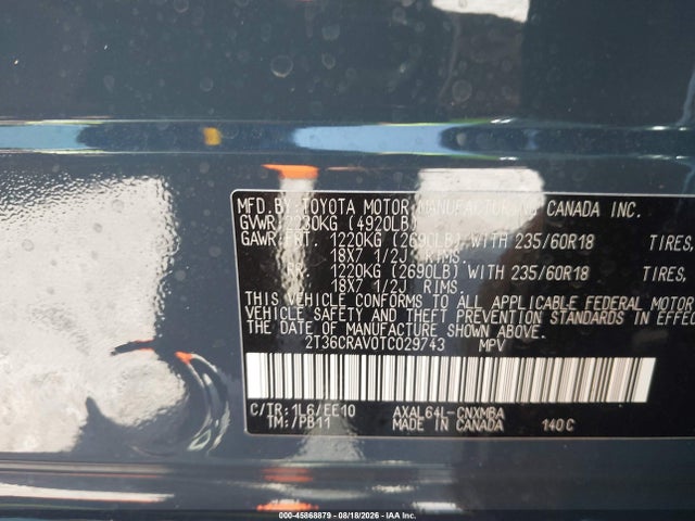 45868879 :رقم المزاد ، 2T36CRAV0TC029743 vin ، 2026 Toyota Rav4 Xle Premium مزاد بيع