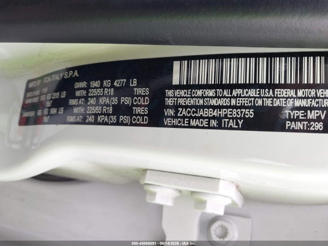 Продажа на аукционе авто 2017 Jeep Renegade Altitude, vin: ZACCJABB4HPE83755, номер лота: 45868891