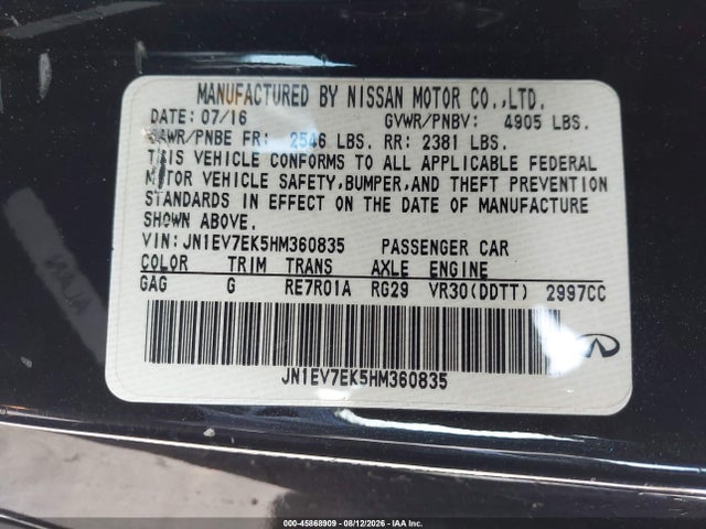 JN1EV7EK5HM360835 Infiniti Q60 3.0t Premium