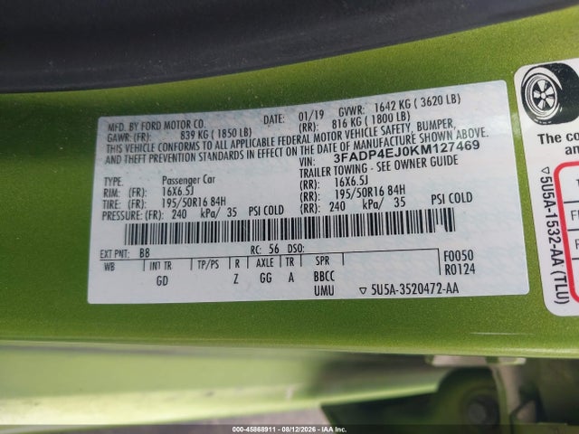 Ford FIESTA SE 2019 3FADP4EJ0KM127469 Image 9