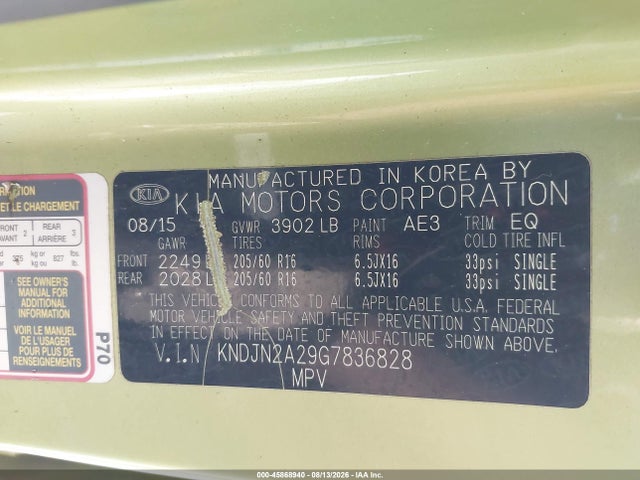 Aukcja sprzedaży 2016 Kia Soul, vin: KNDJN2A29G7836828, numer aukcji: 45868940