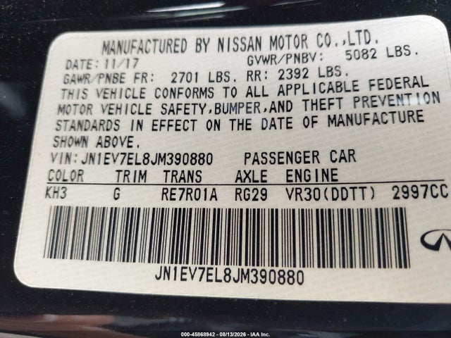 2018 Infiniti Q60 3.0t Luxe მანქანა იყიდება აუქციონზე, vin: JN1EV7EL8JM390880, აუქციონის ნომერი: 45868942