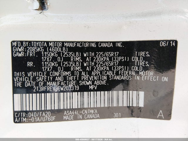 Продажа на аукционе авто 2014 Toyota Rav4 Xle, vin: 2T3RFREV3EW203319, номер лота: 45869027