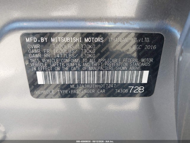 Mitsubishi MIRAGE ES 2017 ML32A3HJ1HH017247 Image 9