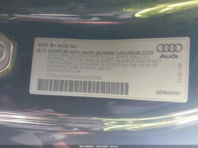 Auction sale of the 2011 Audi A5 2.0t Premium, vin: WAULFAFR2BA005590, lot number: 45869031