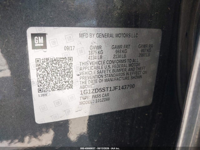 2018 Chevrolet Malibu Lt მანქანა იყიდება აუქციონზე, vin: 1G1ZD5ST1JF143790, აუქციონის ნომერი: 45869037