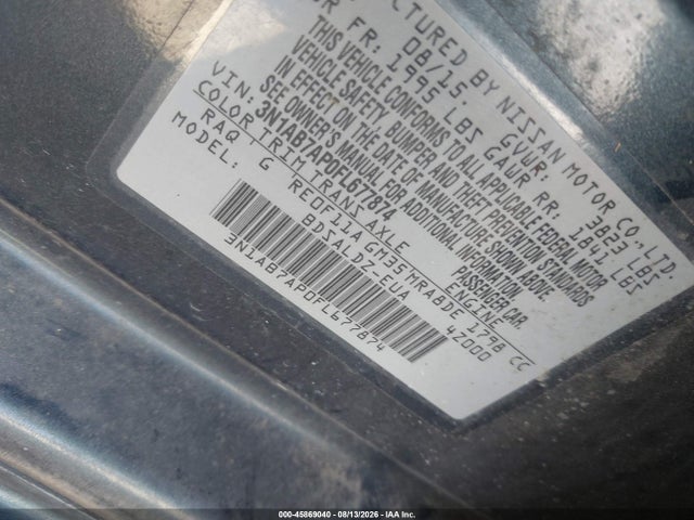 Продаж на аукціоні авто 2015 Nissan Sentra Sv, vin: 3N1AB7AP0FL677874, номер лоту: 45869040