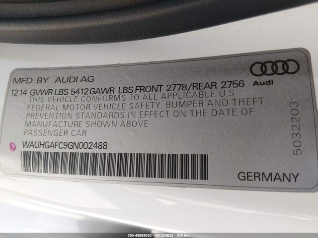 Продажа на аукционе авто 2016 Audi A6 3.0t Prestige, vin: WAUHGAFC9GN002488, номер лота: 45869052