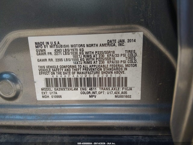 Продаж на аукціоні авто 2014 Mitsubishi Outlander Sport Se, vin: 4A4AP4AU0EE020812, номер лоту: 45869084