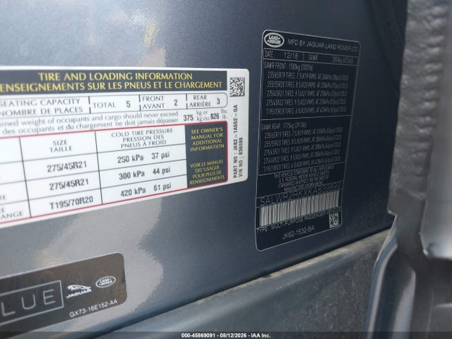 Aukcja sprzedaży 2019 Land Rover Range Rover Sport Hse Td6, vin: SALWR2RKXKA839899, numer aukcji: 45869091