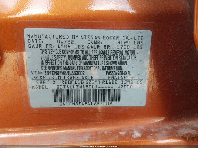 Nissan Versa 1.6 Sr Xtronic Cvt 2022 3N1CN8FV8NL853002 Image 9