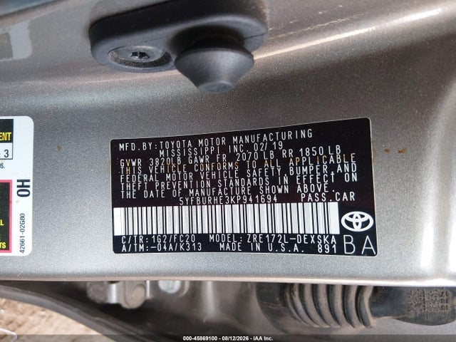 5YFBURHE3KP941694 Toyota COROLLA SE