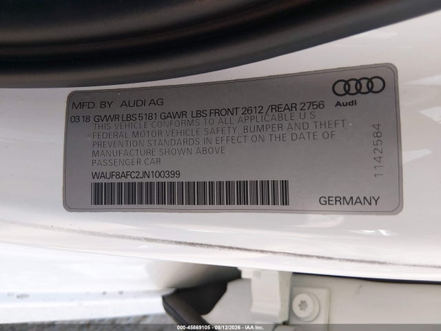 Aukcja sprzedaży 2018 Audi A6 2.0t Premium/2.0t Sport, vin: WAUF8AFC2JN100399, numer aukcji: 45869105