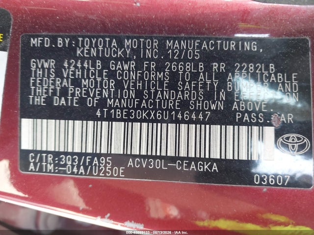 Aukcja sprzedaży 2006 Toyota Camry Xle, vin: 4T1BE30KX6U146447, numer aukcji: 45869133