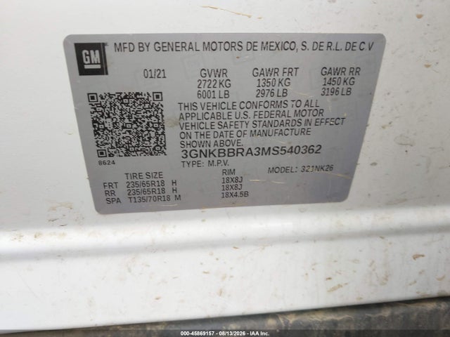 Aukcja sprzedaży 2021 Chevrolet Blazer Fwd 1lt, vin: 3GNKBBRA3MS540362, numer aukcji: 45869157