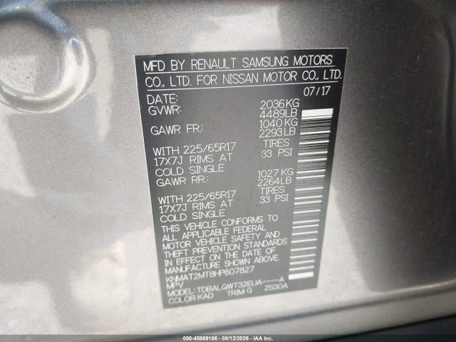2017 Nissan Rogue Sv მანქანა იყიდება აუქციონზე, vin: KNMAT2MT8HP607827, აუქციონის ნომერი: 45869186