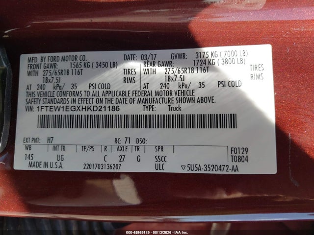 Ford F-150 Xlt 2017 1FTEW1EGXHKD21186 Image 9