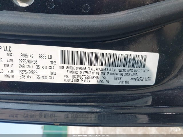 Aukcja sprzedaży 2011 Ram Ram 1500 Laramie, vin: 1D7RV1CT2BS508794, numer aukcji: 45869256