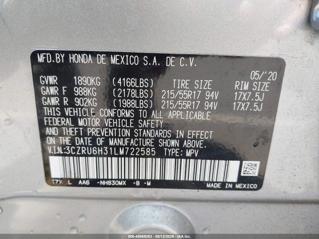 3CZRU6H31LM722585 Honda Hr-v Awd Lx