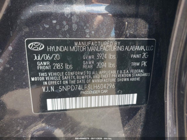 Hyundai ELANTRA SE 2020 5NPD74LF3LH604296 Image 9