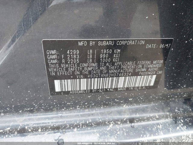 Aukcja sprzedaży 2017 Subaru Impreza 2.0i Limited, vin: 4S3GTAN62H3746324, numer aukcji: 45869314